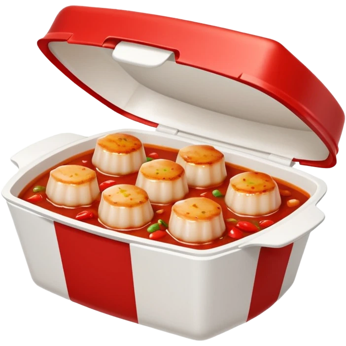 Scallops in spicy sauce takeout Chinese dish in takeout container emoji