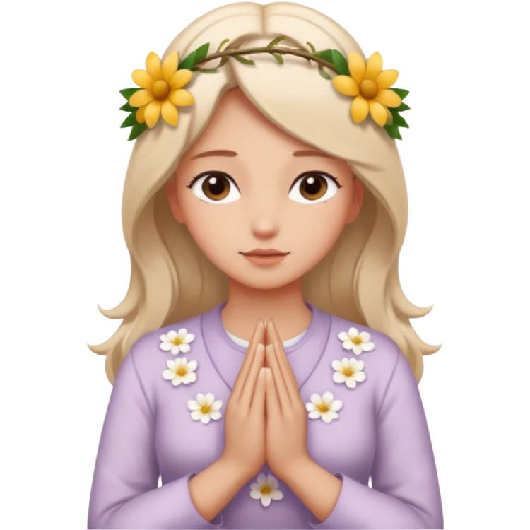 ผู้หญิงพนมมือสวัสดีทัดดอกไม้ที่หู emoji