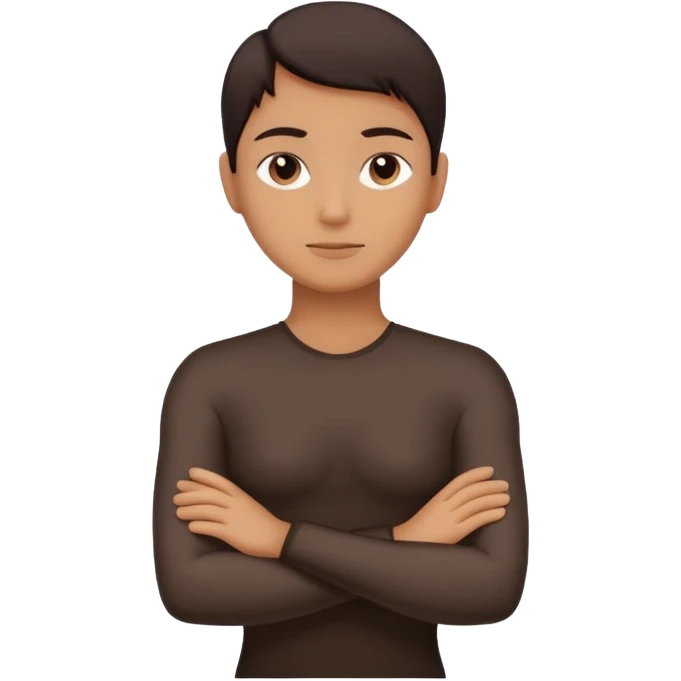 Minimalist human silhouette, upper body only, arms crossed, no facial features, solid dark shape, flat icon style, centered, transparent background emoji
