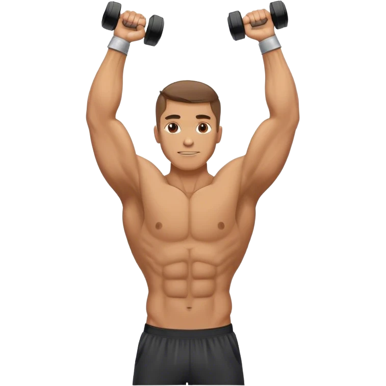 man holding dumbbells raises arms to front to salute emoji