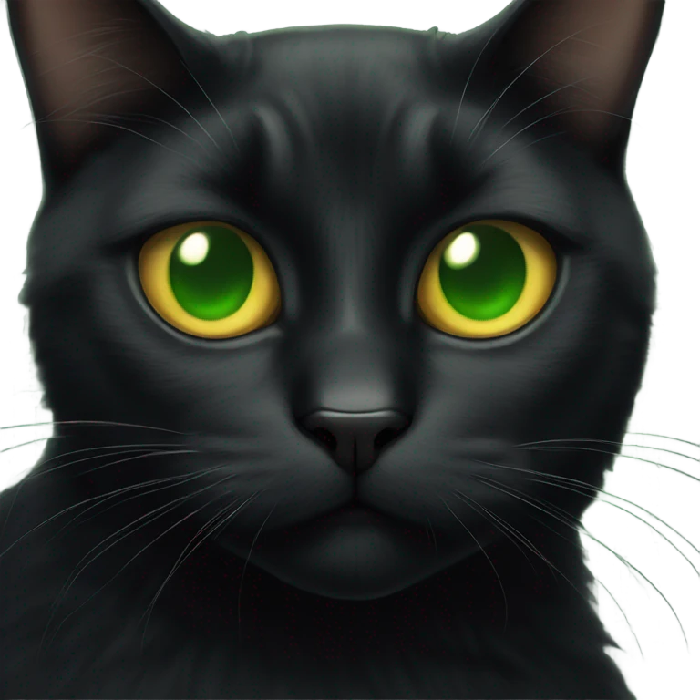 black cat with round golden green eyes smoking a cigarette looking devious emoji