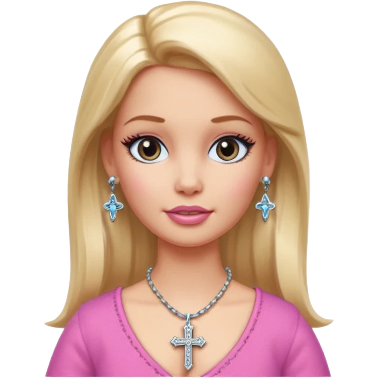 Barbie emoji with earrings and nose piercings and a cross necklace  emoji