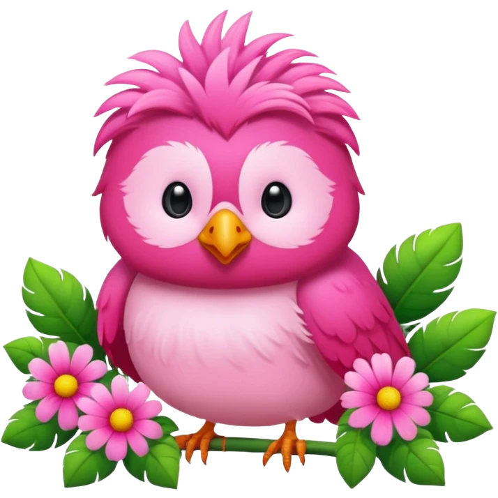 A cute pinky bird taking some beautiful flowers  emoji