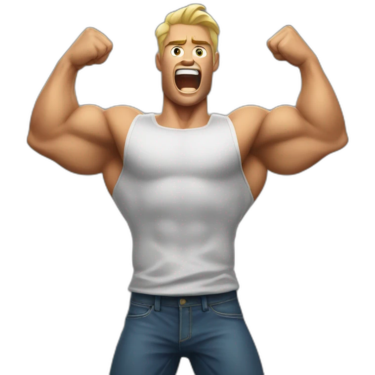 muscular guy screaming and flexing his muscle emoji