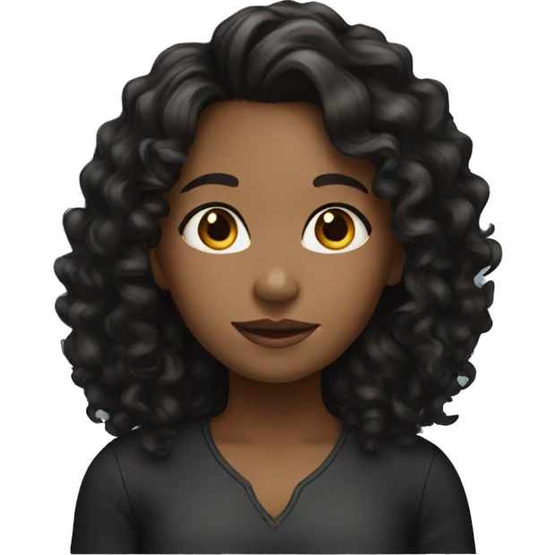Girl with black long curly hair brown skin black  emoji