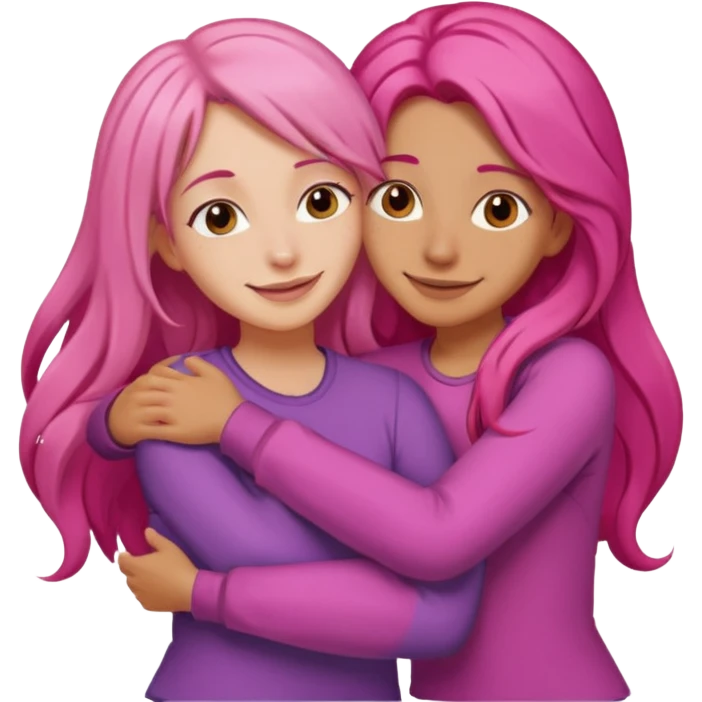 Surprisingly goofy once they open up. Strong, loyal, and incredibly supportive — but still hates wasting time. woman long pink hair hugging another person emoji