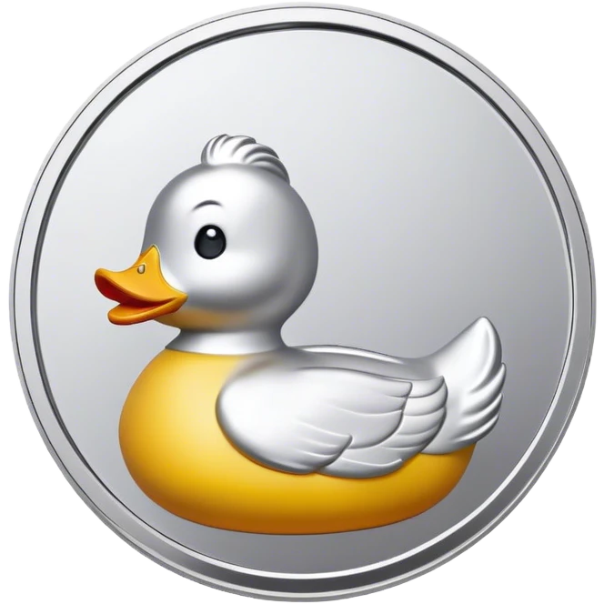 silver coin with a rubber ducky on it, the entire thing is colored silver emoji
