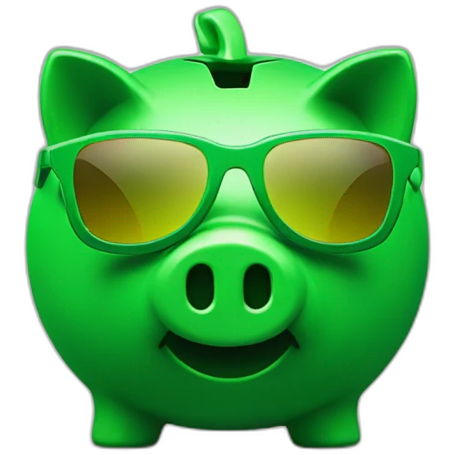 green piggybank with green sunglasses emoji