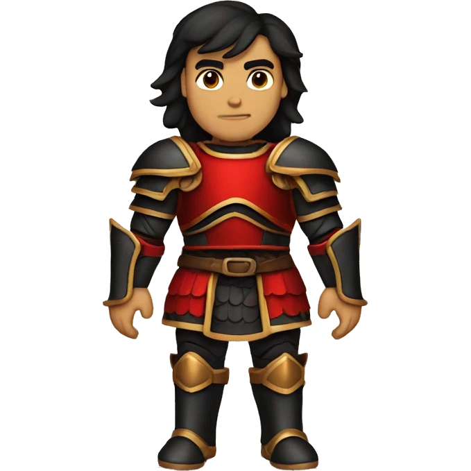 Tanned man with black hair and stern face wearing red and black armour vintage emoji