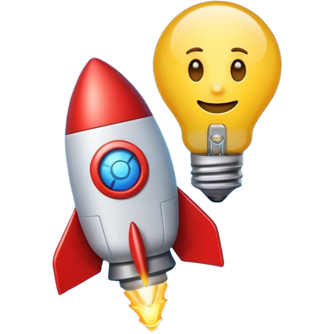 An emoji representing entrepreneurship, featuring a dynamic rocket angled upward for ambition and growth, alongside a glowing lightbulb symbolizing creativity and innovation. Sleek, modern, and vibrant to capture the essence of visionary thinking. emoji