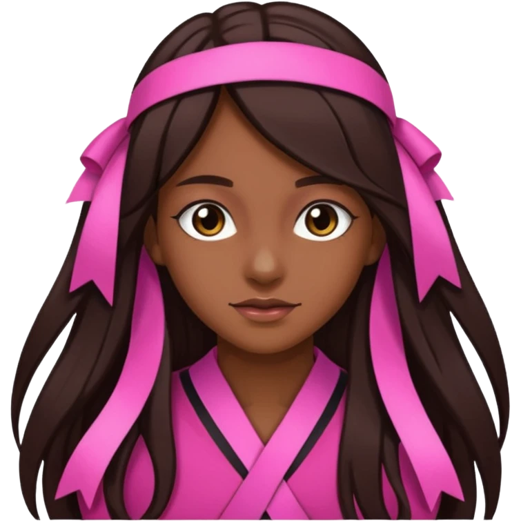 arikan, dark long hair whit pink ribbons. brown skin emoji