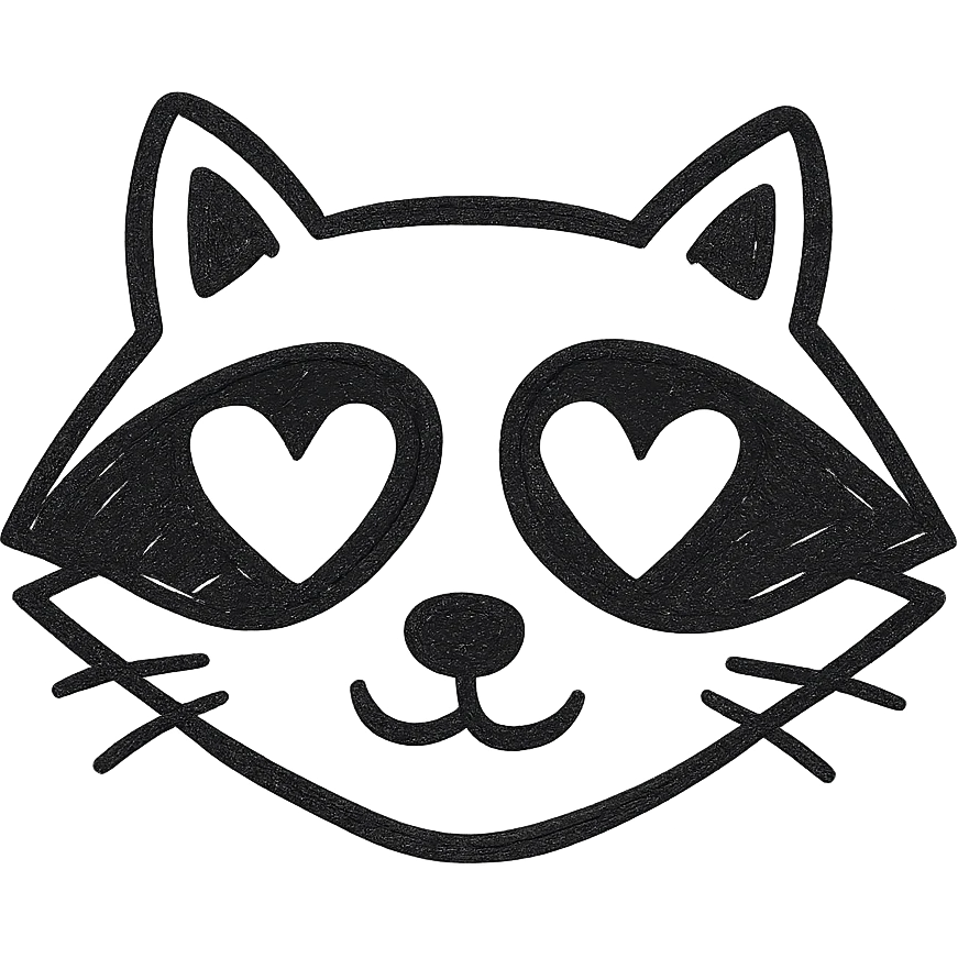 A yellow raccoon with heart-shaped eyes emoji
