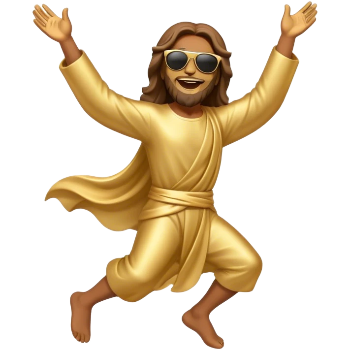 dancing figure of rejoicing Jesus with  sunglases golden  emoji