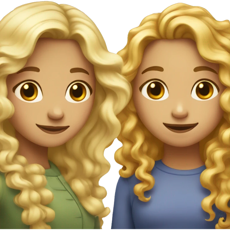 two friends hugging: girl with curly brown hair and girl with wavy long blond hair  emoji