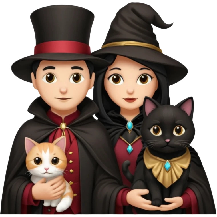 magician couple and their pet cat emoji