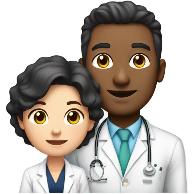  taller black hair male anaesthetist standing over shorter, white haired  chubby female anaesthetist emoji