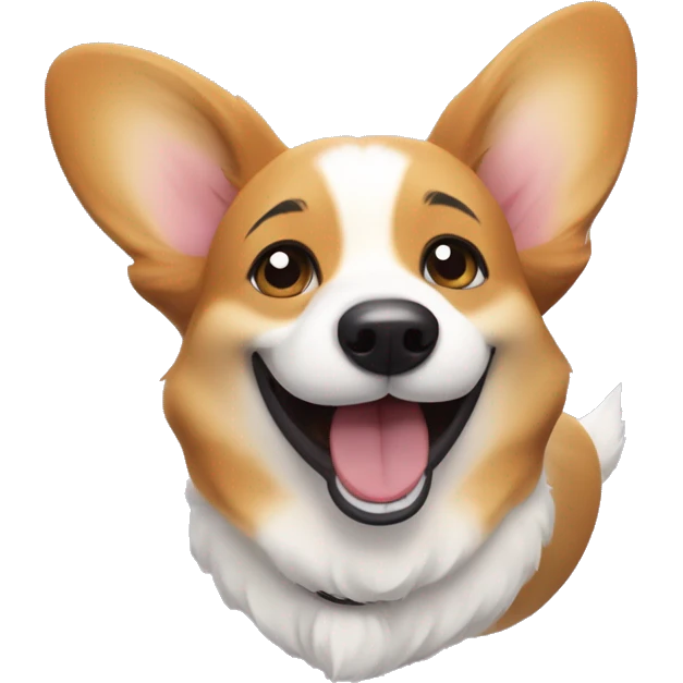 Corgi with a wide smile, sparkling eyes, and tail wagging furiously, radiating pure joy. emoji