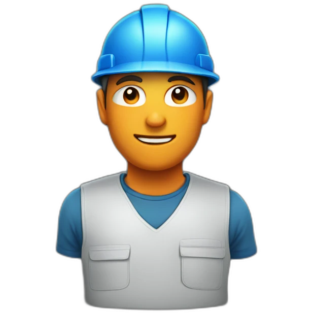 picture of a man in work clothes that are blue and orange emoji