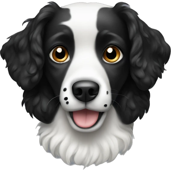 Black and white dog with spots on its nose, wavy fur emoji