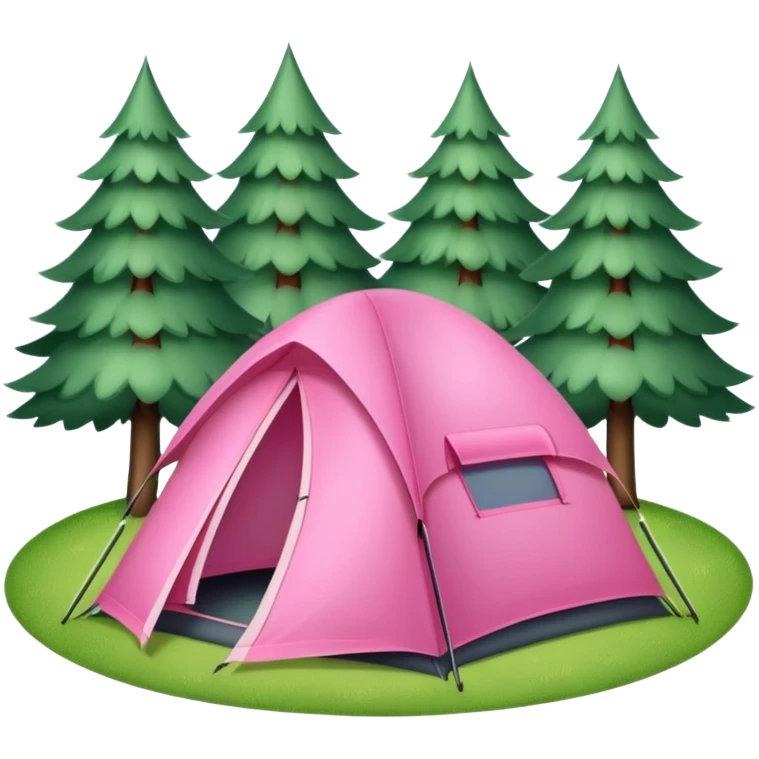 pink camping tent on green grass with trees emoji