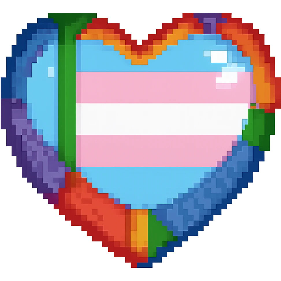 Change the flag inside the heart to the transgender pride flag, keep the pixel art style, no background. Render in pixel art style. emoji