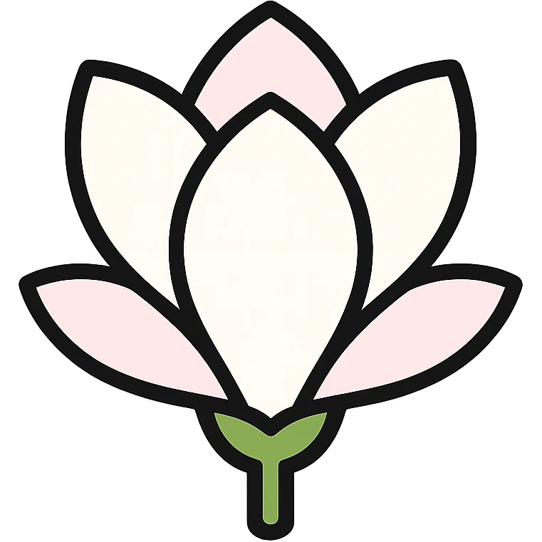 minimalist magnolia flower with soft white and light pink petals on a plain white background, no extra details emoji