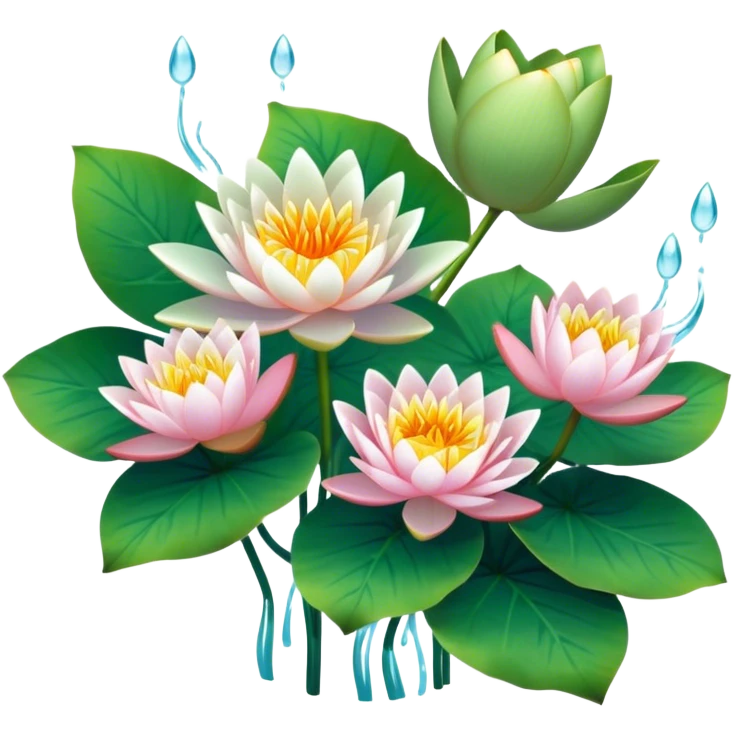 luxuriant, bouquet Water Lily, stem, Water Lily leaf emoji