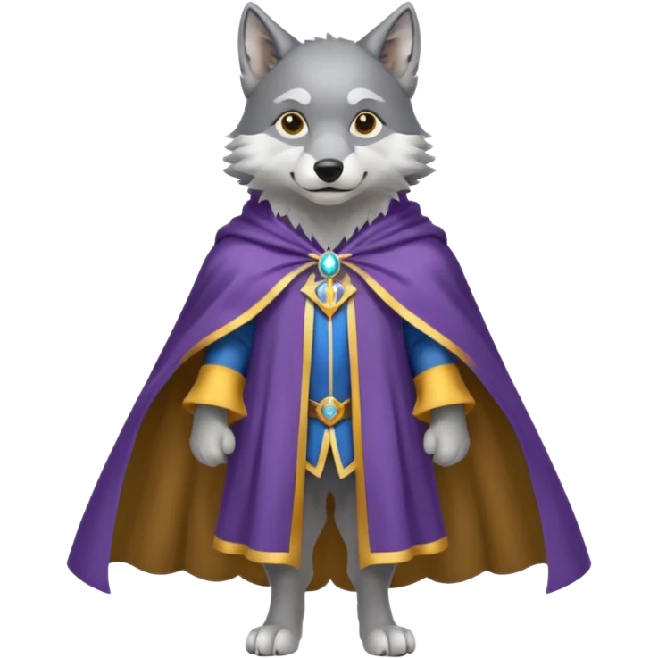 a wolf in a cape, wizard, magic in paw full body emoji