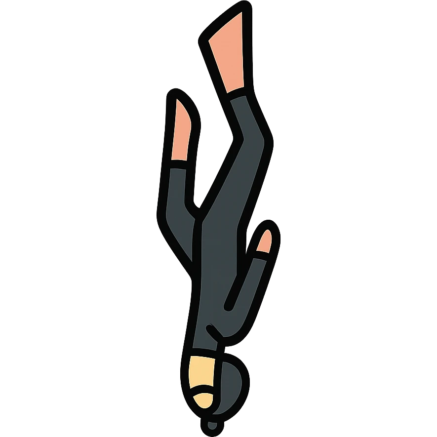 color icon of a freediver with fins on legs, going down, wearing black wetsuit emoji