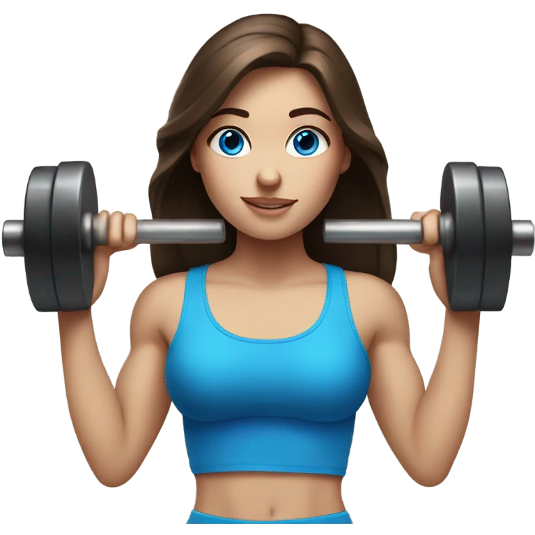 Realistic brunette girl with bright blue eyes lifting weights emoji