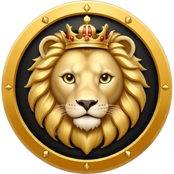 Make a round icon for a paid subscription, black and gold, with the number 4 and a lion. emoji