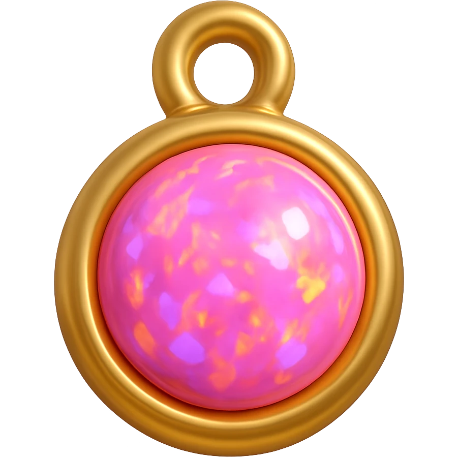 change the silver setting and jump ring to gold, keep the round cut pink fire opal and Y2K style, extreme close-up, 3D emoji style emoji