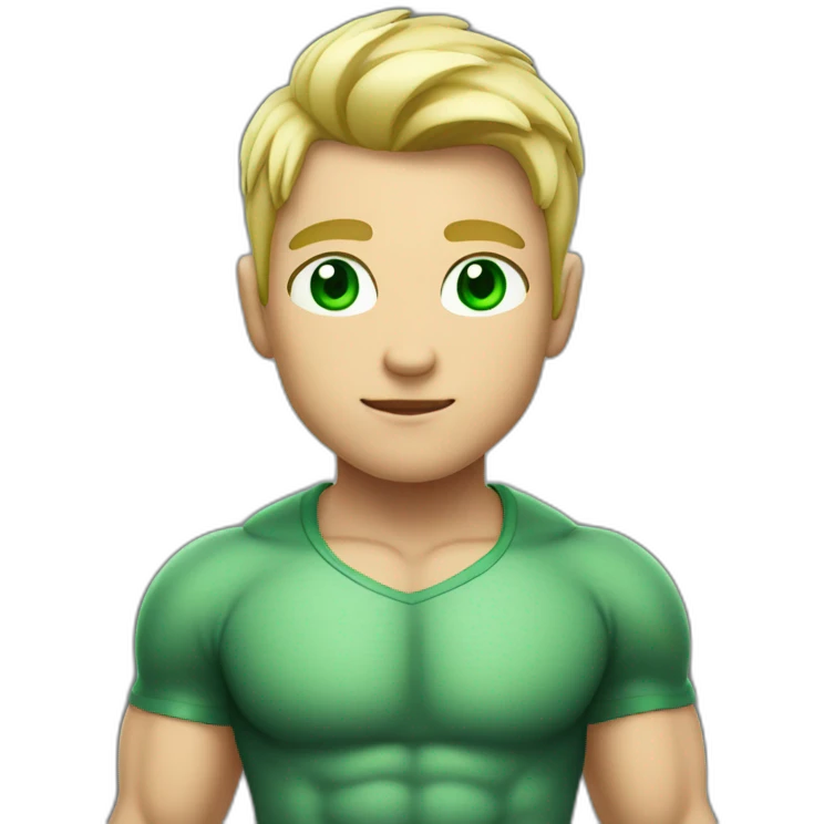 Muscular boy with green eyes and shirt off, blond hair  emoji