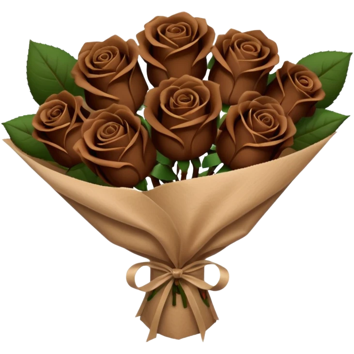 Bouquet of dark brown roses in a paper package emoji