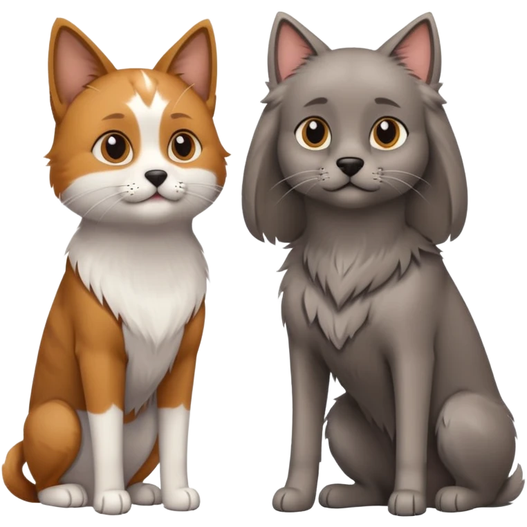 Tall dog small cat looking at each other emoji