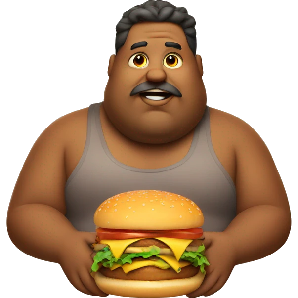 Fat man wearing burger emoji