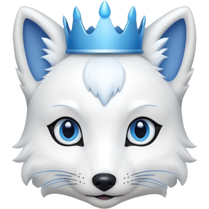 a artic Fox head with a small, thin, dark blue crown, light blue eyeliner, and blue eyes emoji