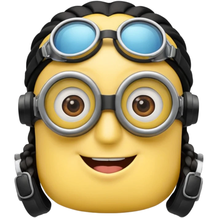 Minion emoji with a round head like normal emojis and a smurk like this emoji but a minion so basically that emoji with the goggles and the hair and not a funny head shape 😏 it should look like an actual minion not a human with minion hair  emoji