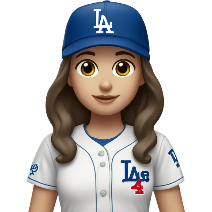 White Los Angeles Dodgers Girl with dark brown hair  emoji