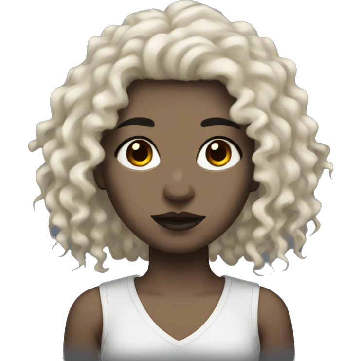 Goth girl with light skin tone, black eyes, and a black curly mullet emoji