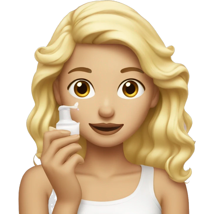 blonde girl applying cream on her face emoji