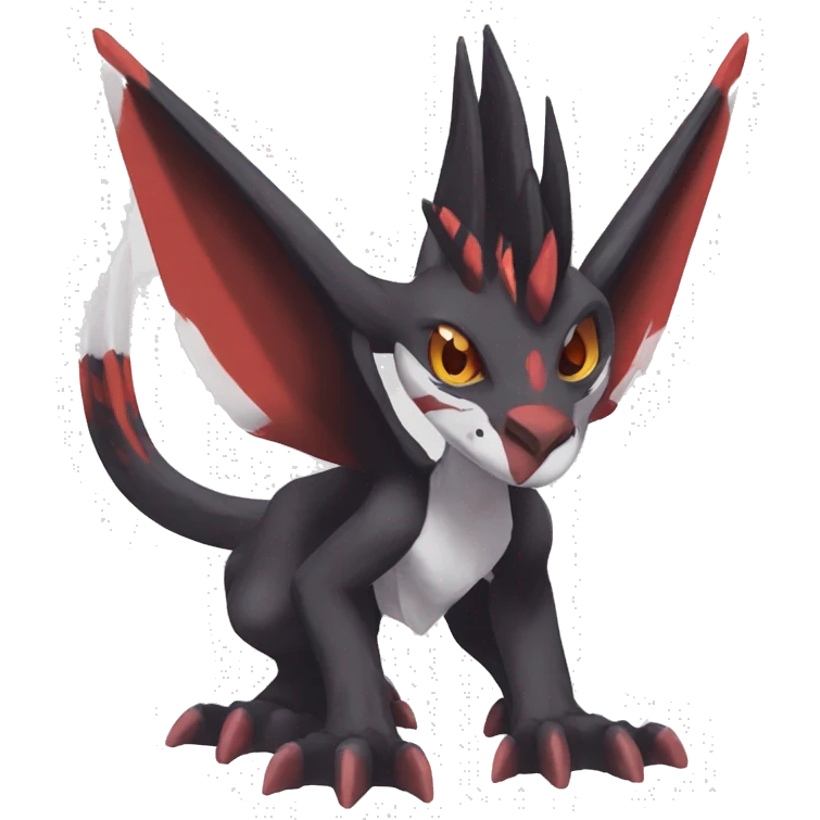 Black Cool Edgy Anthro Noivern-Nargacuga Fakémon  with White and Red Edgy markings emoji
