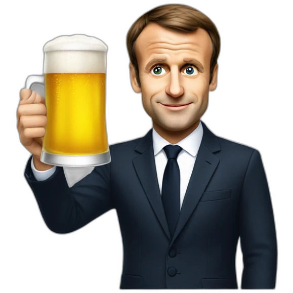 Emmanuel Macron holding a beer emoji