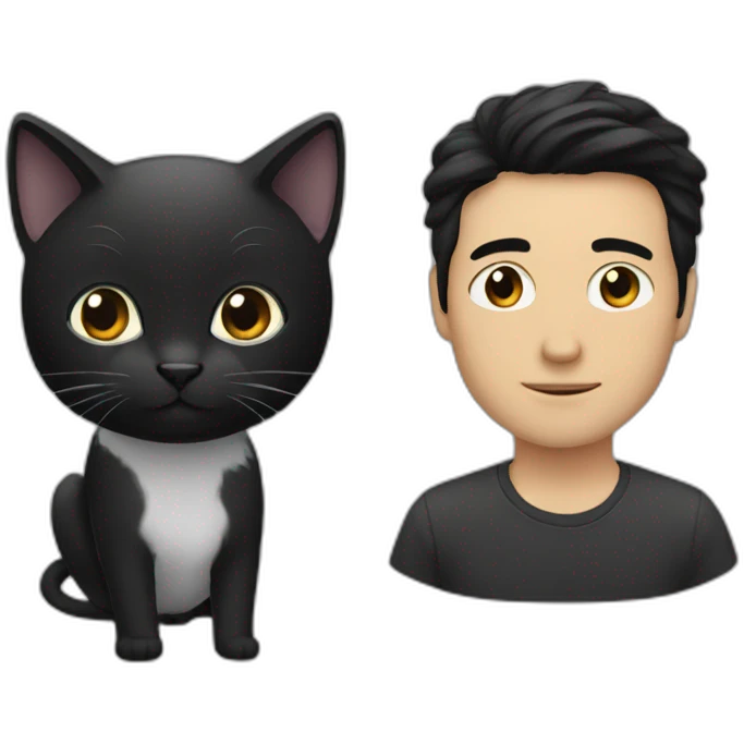 A man with black-hair and a black-cat emoji