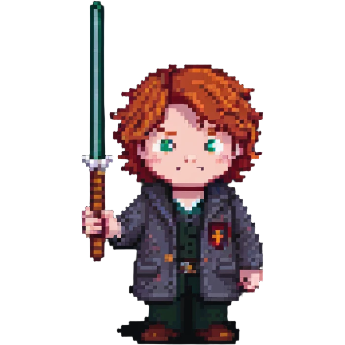 Ron Weasley with red hair and wand emoji