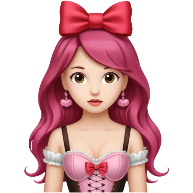 Girl with red bow on her head and pink corset emoji