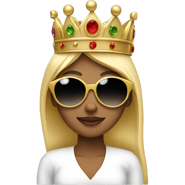 Blonde woman wearing a crown and thug sunglasses emoji