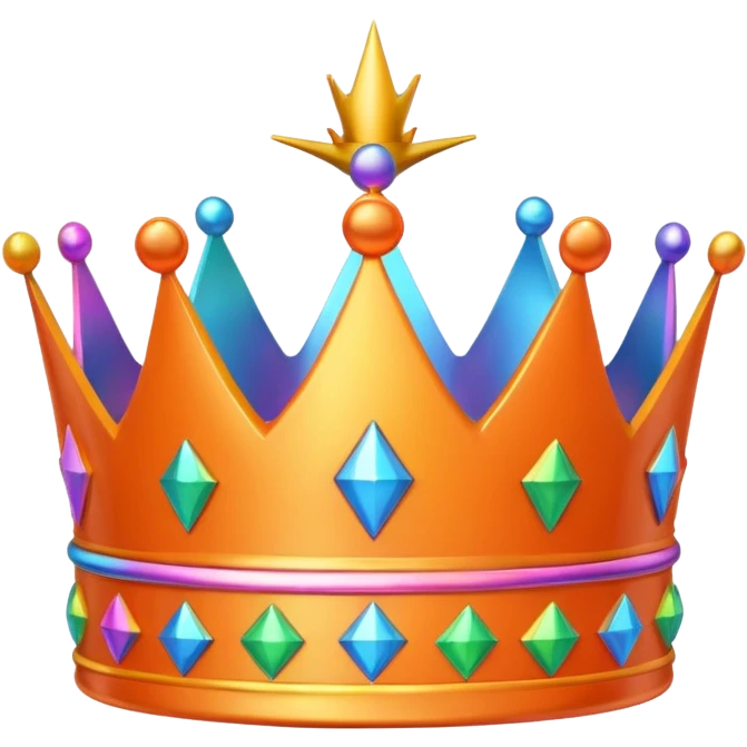 an orange colored 3d crown with rainbow accents emoji