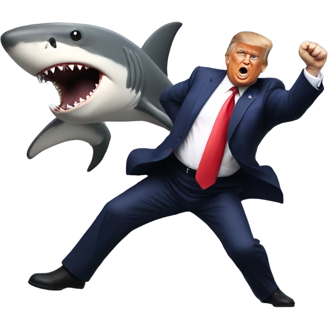 Donald Trump fighting a shark emoji