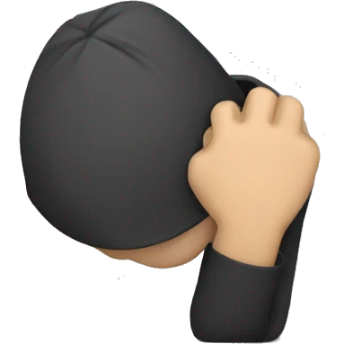 Person burying his head in his arm to cover his eyes and raising the other arm emoji